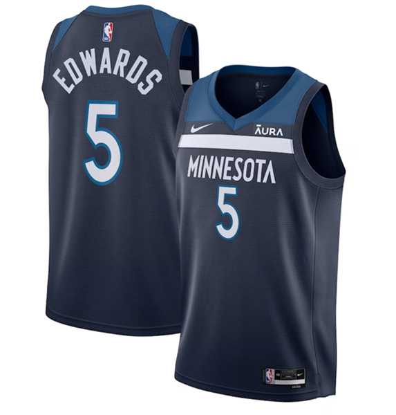 Mens Minnesota Timberwolves #5 Anthony Edwards Navy Icon Edition Stitched Jersey Dzhi